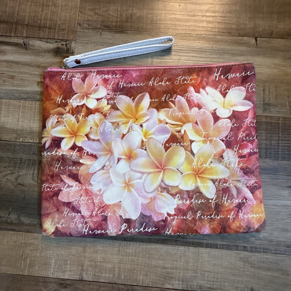 Hawaiian Wristlet Pouch Zipper Plumeria 9 In X 11 In